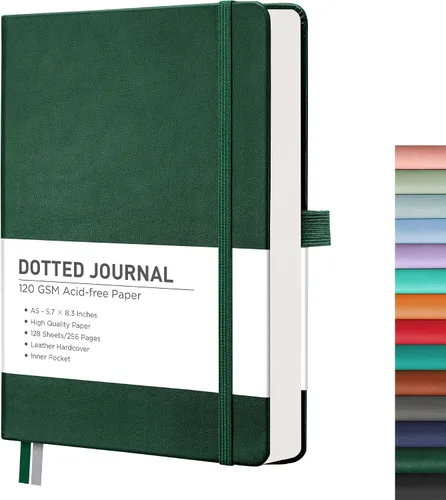 Miniatura 15 de RETTACY Cuaderno Diario con Puntos, 256 Páginas, Tamaño A5 Mediano (14.5 × 21 cm), Tapa Dura de Cuero, Papel Grueso de 120 g/m², para Diario de Negro