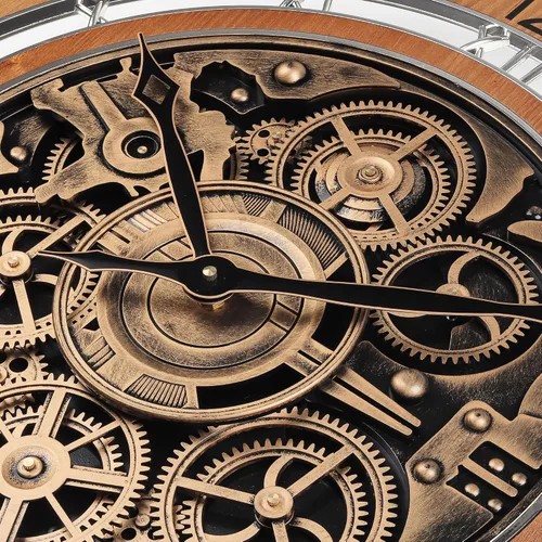 Miniatura 8 de Lafocuse Real Moving Gears - Reloj de pared marrón vintage, reloj de engranaje steampunk de 21 pulgadas con números arábigos y romanos, reloj