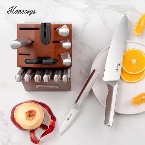 Miniatura 7 de Juego de cuchillos de acero inoxidable japonés con afilador integrado, cuchillos afilados con mango ergonómico antideslizante, apto
