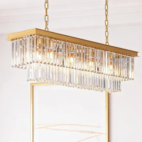 Miniatura 15 de Lámpara de Araña Moderna de Cristal K9, Luminaria Colgante de Techo Rectangular con 8 Luces para Comedor y Cocina, Acabado en Cromo, L33.5 Pulgadas