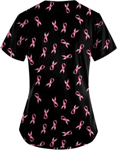 Miniatura 3 de Womens Srcub Tops Breast Cancer Awareness Plus Size Short Sleeve V-Neck Working Nurese Uniform with Pocket S-5XL