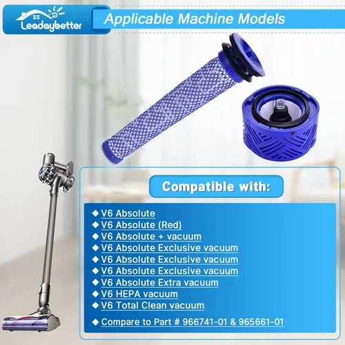 Miniatura 2 de Leadaybetter V6 Filtros de repuesto para aspiradora Dyson Absolute Total Clean inalámbrica, paquete de 2 repuestos HEPA y pre filtro, comparado