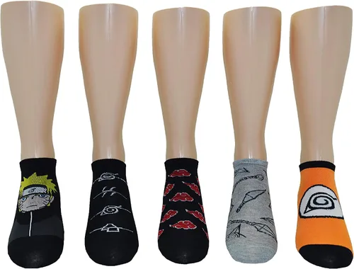 Miniatura 2 de Naruto Shippuden Calcetines Cosplay (5 pares) - (1 tamaño) Akatsuki Calcetines de corte bajo Naruto Anime Calcetines Mujeres y Hombres, Multicolor
