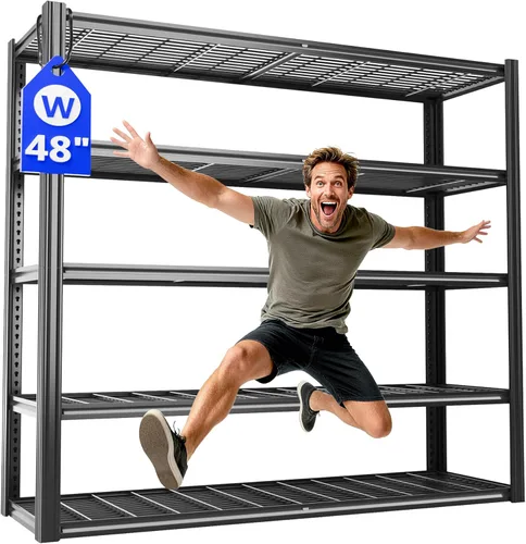 Estantería de garaje de 48 pulgadas de ancho x 72 pulgadas de alto x 24 pulgadas de profundidad, estantes de metal ajustables de 5 niveles,