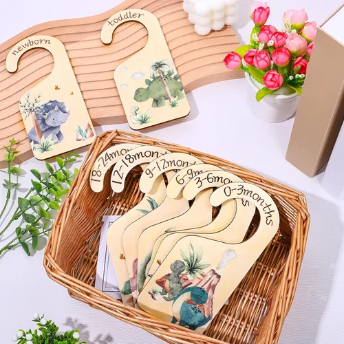 Miniatura 4 de Whaline Organizador de armario de madera para colgar en el armario del bebé, 8 unidades, para recién nacidos a 24 meses, organizador grueso