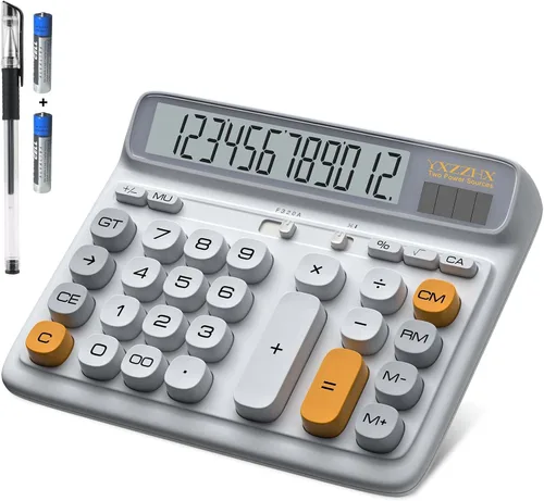 Miniatura 8 de Calculadora de escritorio con pantalla LCD extra grande de 5 pulgadas, calculadora de oficina de 12 dígitos con doble alimentación solar y batería