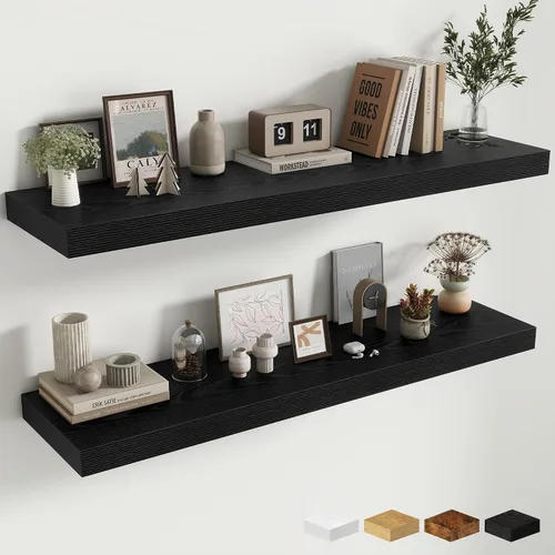 Miniatura 16 de Estantes flotantes de 48 pulgadas para pared, estante de chimenea de 10 pulgadas de profundidad, estantes flotantes de madera para pared, estantes