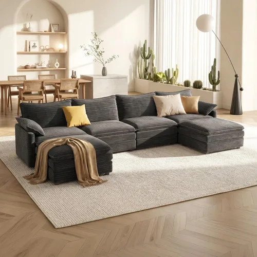 Miniatura 112 de Vesgantti 2 Piece Loveseat & 3 Seater Sofa Set, Modular Cloud Couch, Beige
