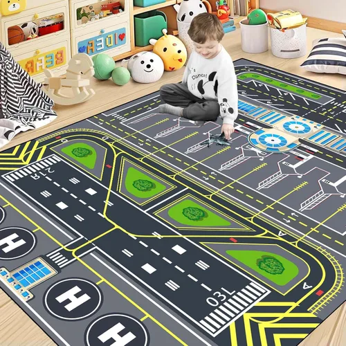 Miniatura 8 de Alfombra de juego para niños, alfombra de 31 x 47 pulgadas, alfombra de aeropuerto, alfombra de aeropuerto con sistema de tráfico urbano y pista