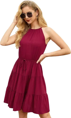 Miniatura 2 de GRECERELLE Vestido de verano casual con volantes halter sin mangas 2024 para mujer