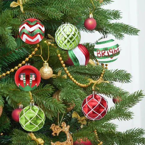 Miniatura 7 de 16 piezas de esferas decorativas de Navidad - Adornos de bolas rojas, verdes y blancas de 2.36", decoración navideña irrompible para árbol