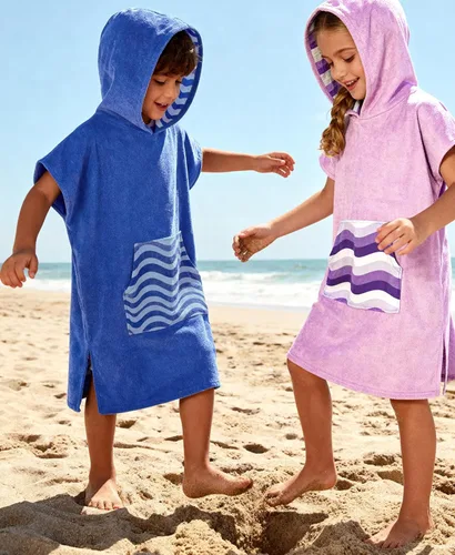 Miniatura 4 de MissShorthair Toalla Poncho para niños, toalla de playa con capucha para niñas y niños, poncho de surf, bata cambiante, toalla de baño de Rayas