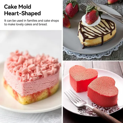 Miniatura 3 de Molde para tartas de molde desmontable con forma de corazón, molde de acero al carbono, mini moldes para hornear con base extraíble, sartén