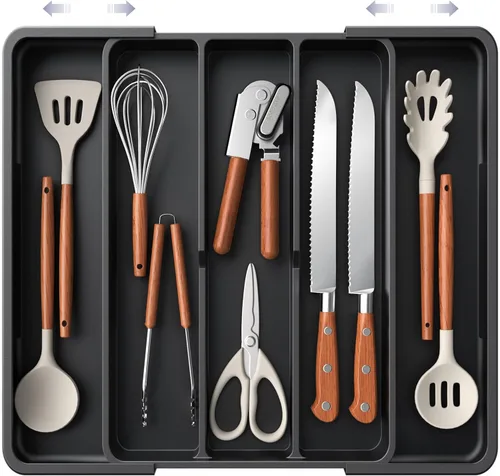 Miniatura 21 de Aujen Organizador de cubiertos – Organizador de cajones de cocina expandible, organizador de utensilios ajustable, bandeja de cubiertos