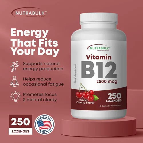 Miniatura 2 de NutraBulk Vitamina B12 Pastillas de disolución rápida de 2500 mcg - Sublingual B-12 con sabor a cereza - Suplemento de vitaminas B12