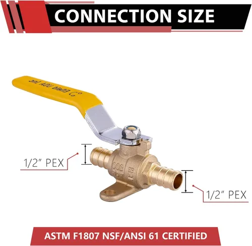Miniatura 2 de EFIELD Válvula de bola de cierre de puerto completo de latón Pex de 1/2 pulgada con oreja, (VALVE023)