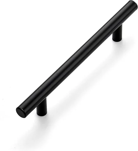 Ravinte Juego de 1 tirador de gabinete de 7.38 pulgadas de color negro mate de acero inoxidable para alacenas de cocina; tiradores de gabinete de