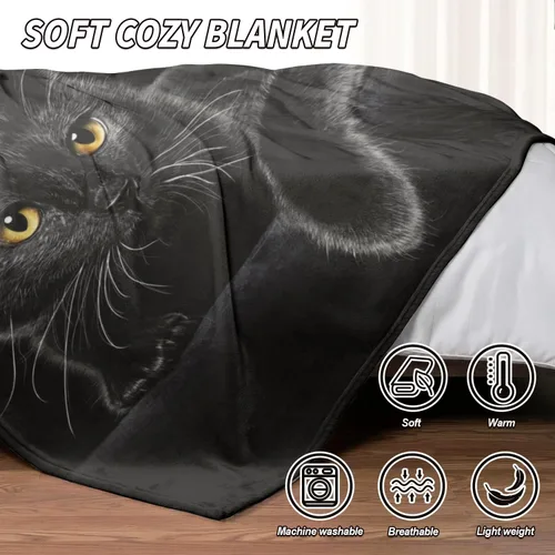 Miniatura 4 de HommomH Manta de gato negro para mujeres y niñas, regalos amantes de los gatos, manta de forro polar suave para sofá cama, acogedora decoración