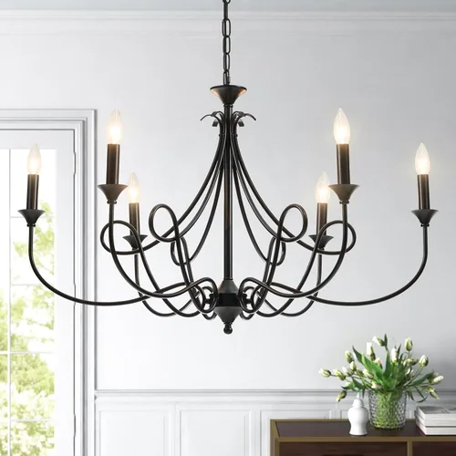 Miniatura 9 de Candelabro Moderno de 6 Luces 36.6" Candelabros de Vela de Latón Lámpara Colgante de Metal Dorado para Comedor, Sala de Estar, Isla de Cocina