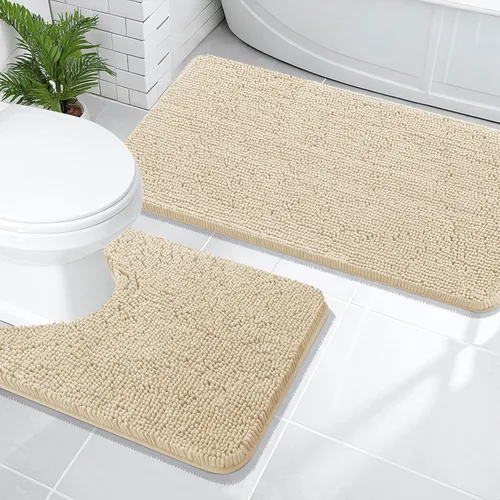 Miniatura 93 de OLANLY Juego de alfombras de baño de 2 piezas, alfombras de baño de chenilla suave y absorbente y alfombra de contorno en forma de U para inodoro