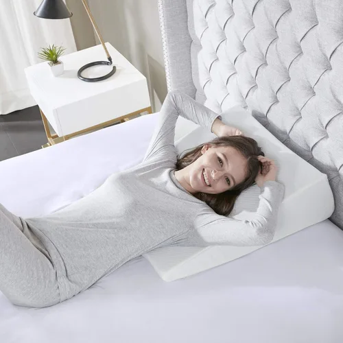 Sleep Philosophy Almohada de espuma viscoelástica con soporte ergonómico lavable a máquina, funda extraíble súper suave, cuña blanca 22 pulgadas de