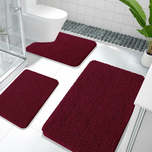 Miniatura 26 de OLANLY Juego de Alfombras de Baño de 3 Piezas, Tapetes de Baño de Chenilla Suave y Absorbente y Alfombra de Contorno en Forma de U para Inodoro