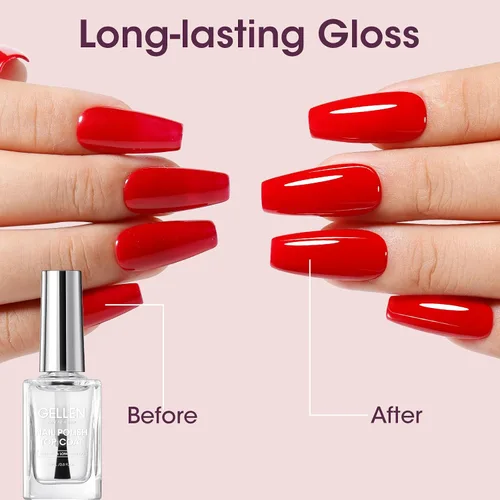 Miniatura 4 de GELLEN Esmalte de uñas transparente para capa final, esmalte de uñas brillante y regular, fórmula de calcio fortalece las uñas, secado rápido al