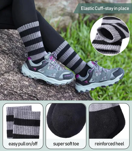 Miniatura 30 de Yebing Calcetines de senderismo de lana merina para mujer, térmicos, cálidos, para botas de invierno, con cojines, acogedores y gruesos