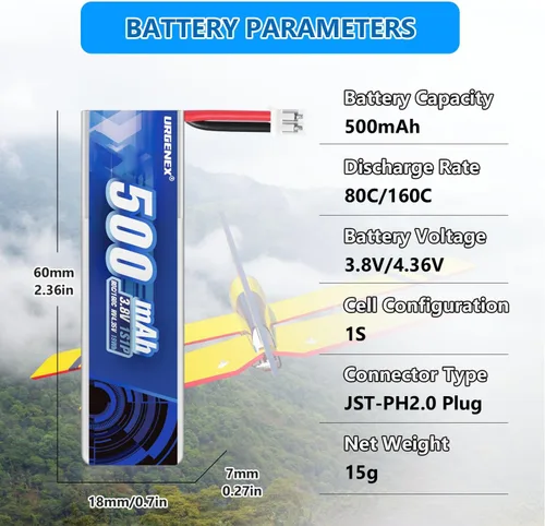 Miniatura 2 de 5 unids EMAX Batería 1S 500mAh 3.8V HV Lipo Batería 80C Alta Tasa de Descarga RC Drone Batería con PH2.0 Plug Fit para EMAX Quadcopter y la mayoría