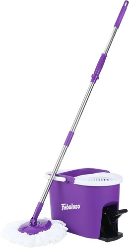 Fabuloso Juego de trapeador giratorio y cubo, escurridor giratorio activado por pedal manos libres, poste ajustable, lavable a máquina y cabezal de