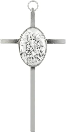 Miniatura 4 de Pequeña cruz metálica de pared, 4.5 pulgadas de alto, gran regalo católico para bautismo, primera comunión y confirmación, decoración cristiana