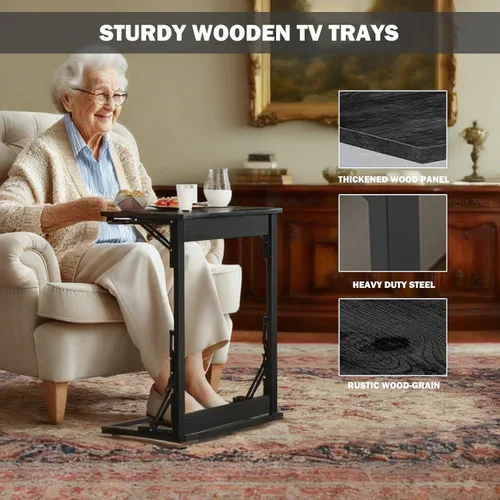 Miniatura 6 de Mesa plegable para TV, mesa de cena de TV, bandejas de TV de altura ajustable para comer en el sofá, mesa auxiliar en forma de C con ranuras