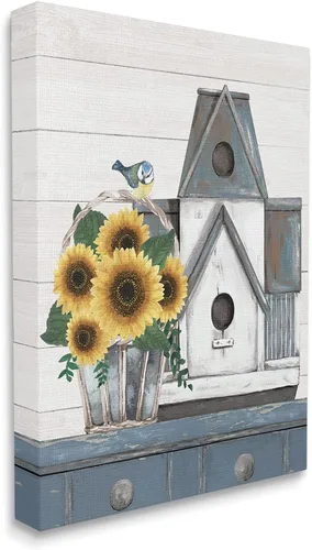 Miniatura 3 de Stupell Industries Lienzo decorativo para pared, diseño de casa de pájaros, diseño de girasol, naturaleza muerta, 16 x 20 pulgadas, gris