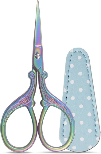 Tijeras de bordado bonitas de 3.6 pulgadas para manualidades, costura, roscado, tijeras de costura con cubierta de tijera de cuero para coser
