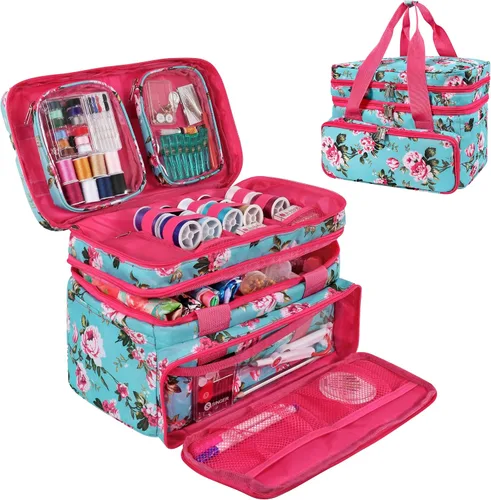 Miniatura 10 de Organizador de Accesorios de Costura SINGER (Solo Bolsa) – Bolsa de Almacenamiento de Costura Portátil de Doble Capa 2 Fundas Desmontables y 18