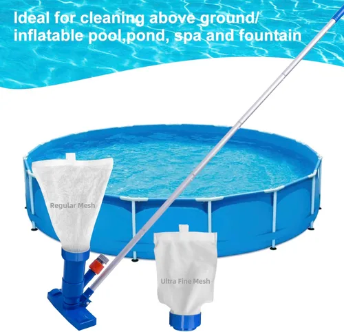 Miniatura 6 de Sepetrel Aspiradora de piscina con poste de 56 pulgadas y 2 bolsas de filtro (ultrafina y regular), barredora submarina portátil con cepillos