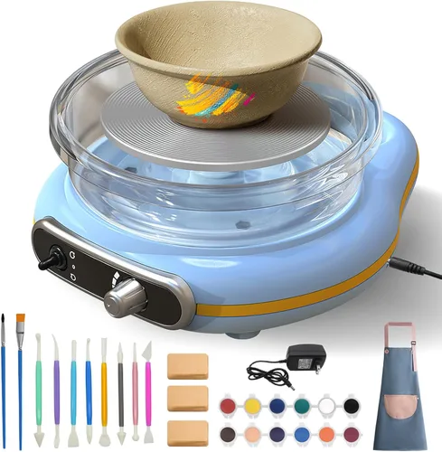 Mini kit de rueda de cerámica para niños, máquina de cerámica eléctrica de rotación bidireccional de 4.7 pulgadas, velocidad ajustable, bajo ruido,