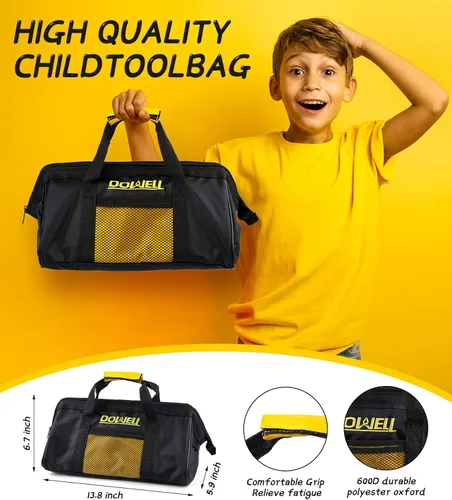 Miniatura 6 de DOWELL Juego de herramientas para niños con bolsa de herramientas que incluye herramientas de mano de metal reales para niños y niñas, juego