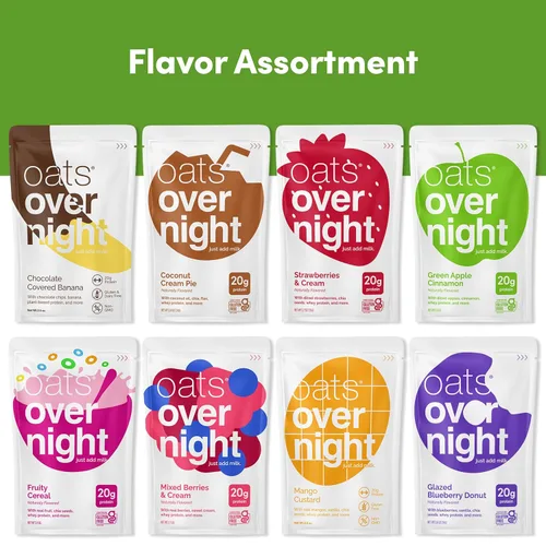 Miniatura 7 de Oats Overnight Paquete de Variedad de Frutas – Batido de proteína de desayuno alto en proteínas, alto en fibra, sin gluten, sin OGM, avena proteica
