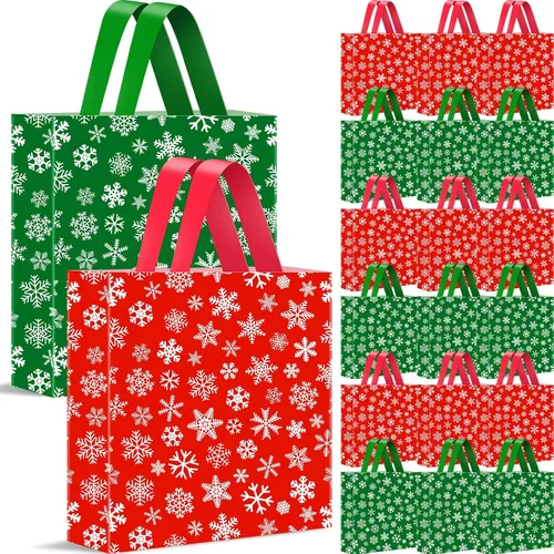 Miniatura 8 de Zhanmai 200 bolsas de plástico de Navidad reutilizables con asas de 10 x 13 pulgadas para suministros de fiesta de Navidad (estilo clásico)