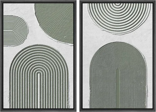 Miniatura 118 de SIGNWIN Lienzo enmarcado para pared, juego de arte con anillos de árbol de bosque grunge en blanco y negro, ilustraciones de naturaleza silvestre