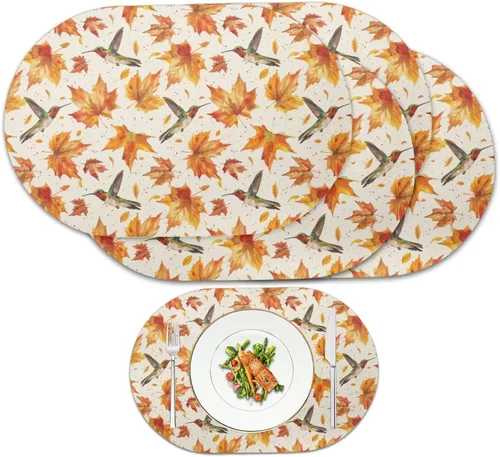 Miniatura 29 de Pumpkin Placemats Oval Placemats Set of 2 Black Cat Table Mats for Dining Tables Washable Heat Resistant Place Mats for Holiday Party Use 12X18 Inch