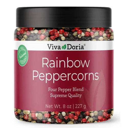 Viva Doria Mezcla Arcoíris de Pimienta, Pimienta Negra Entera Esterilizada al Vapor, Pimienta Verde Entera, Pimienta Rosa Entera, Pimienta Blanca