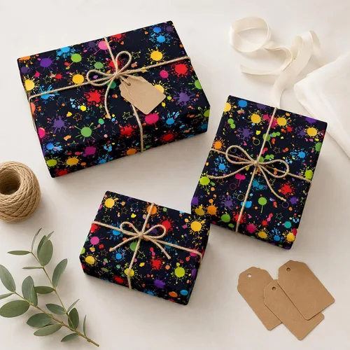 Miniatura 6 de Juego de 12 hojas de papel de regalo de neón brillante, 6 diseños de neón coloridos, envoltura de regalo para temática de luz negra neón brillante