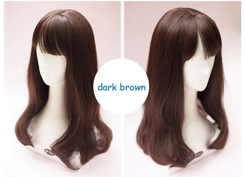 Miniatura 2 de LXUE Elegante cabello largo ondulado con flequillo con clip en piezas de cabello ondulado para mujer, 22 pulgadas, marrón oscuro