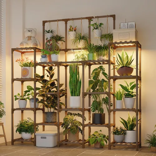 Miniatura 7 de GENTINGBRO Soporte de metal para plantas al aire libre de 63 pulgadas de alto, estante para plantas de 14 niveles grande para plantas