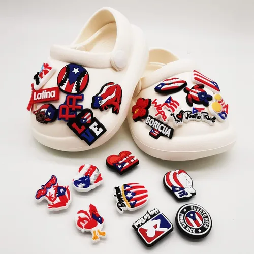Miniatura 3 de 25 dijes de Puerto Rico para zapatos, sandalias de burbujas, zuecos, zapatos boricua puertorriqueños para mujeres, hombres, adultos y niñas, rojo