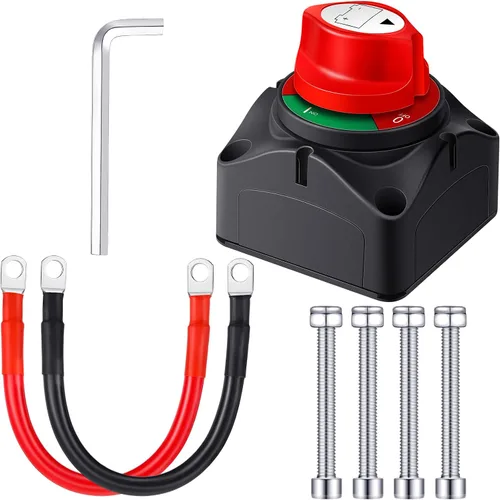 Interruptor de desconexión de batería de 12 V-48 V con 2 cables Awg de 12 pulgadas, interruptor aislante de batería marina impermeable con lengüetas