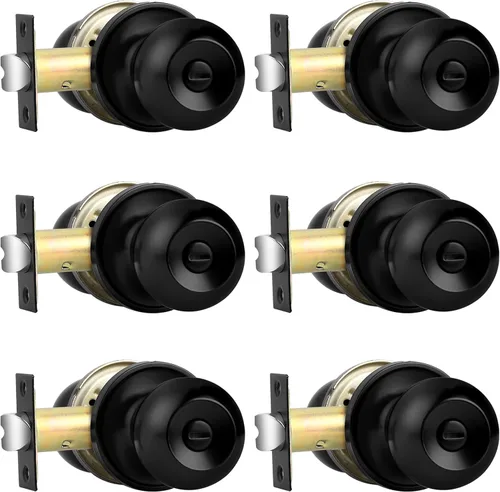 Miniatura 10 de Probrico Cerraduras de puerta de privacidad estilo bola redonda, pomos de puerta interiores negro mate para dormitorio y baño, pomos de puerta sin