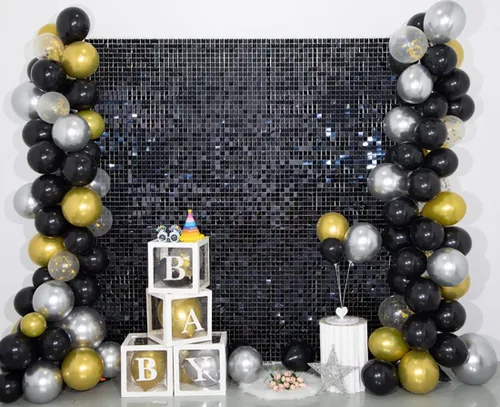 Miniatura 3 de Kate Paneles de fondo cuadrados de lentejuelas negras para decoración de fiestas, panel de lentejuelas con purpurina (paquete de 12)